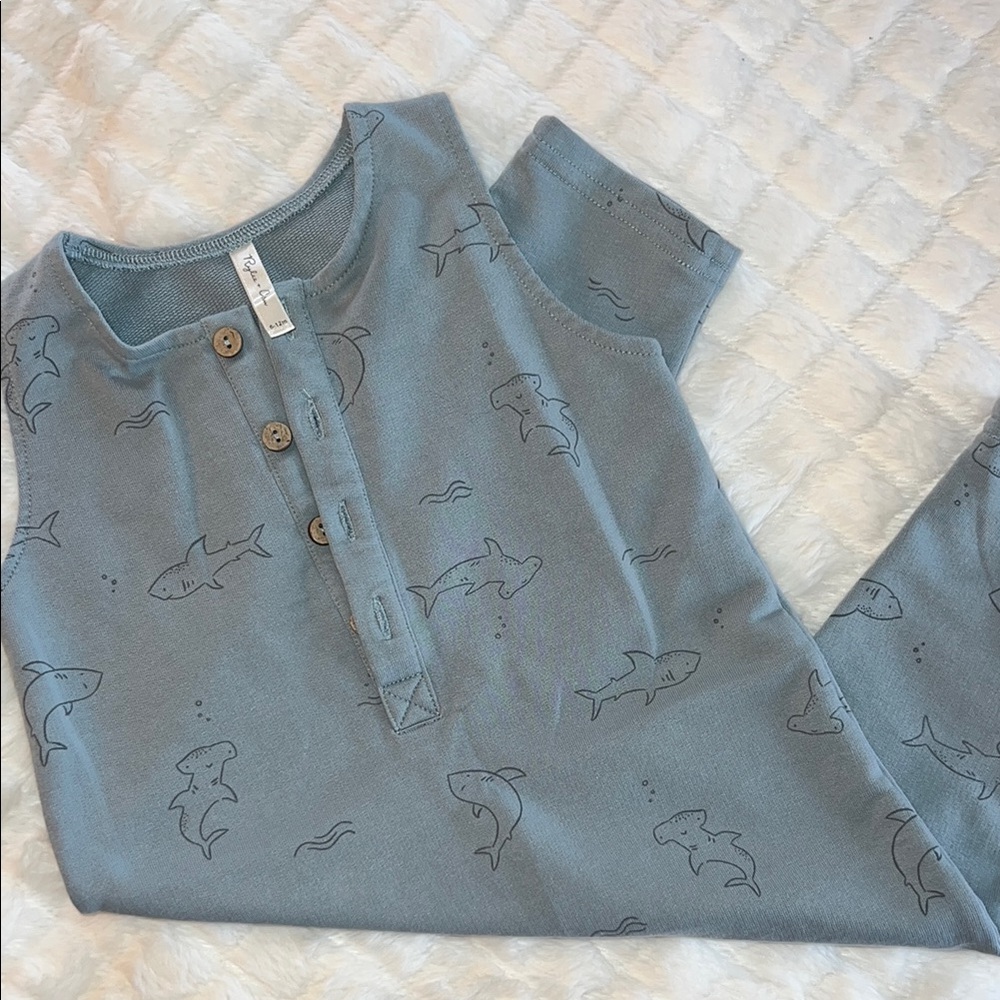 Rylee + Cru Shark Print Blue Romper